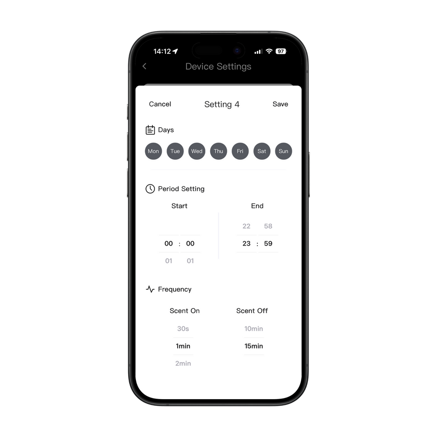 NOBL Parfums Grand 300 app settings